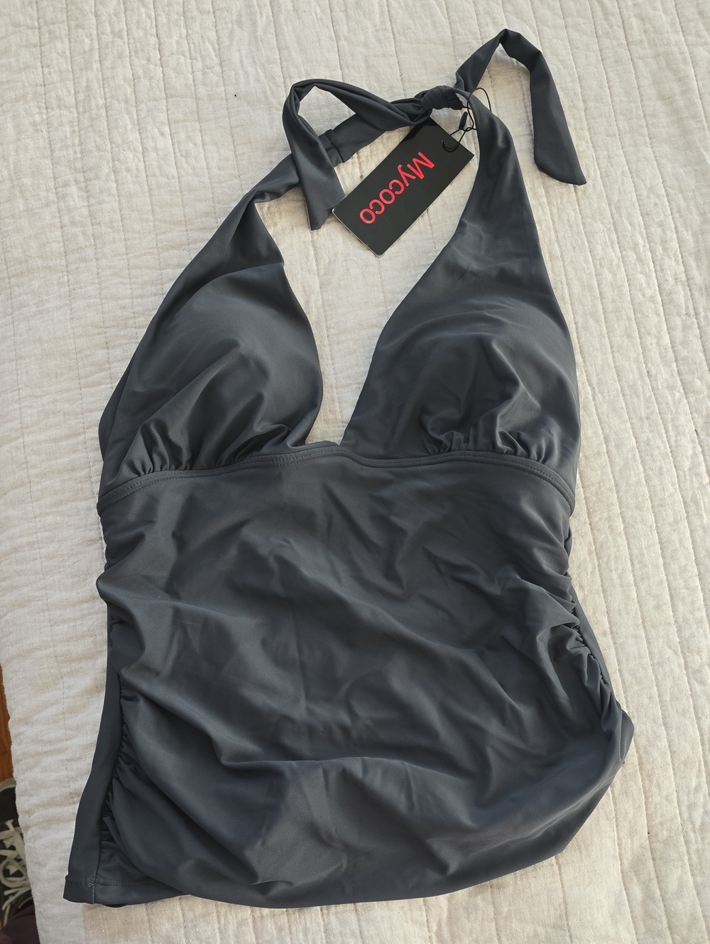 Women’s Charcoal Halter Tankini Swim Top